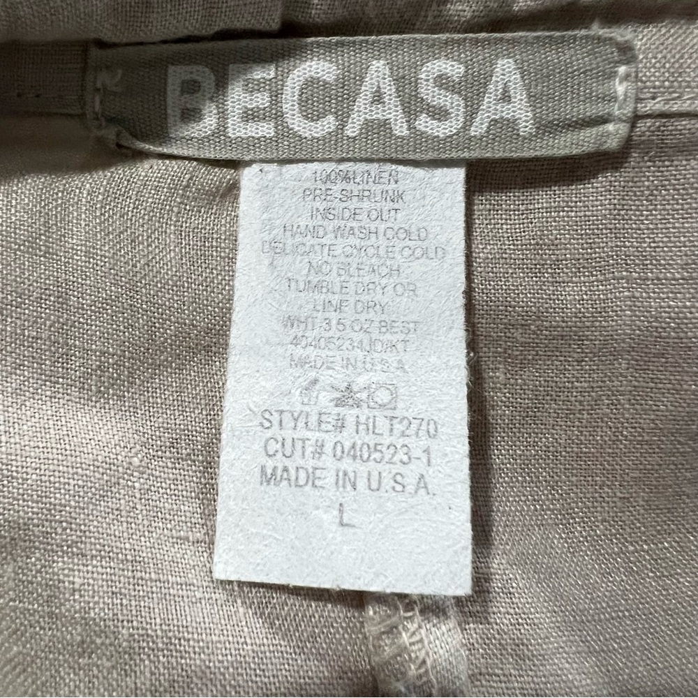 Becasa Short Sleeved Tab Linen Shirt Natural Size Large - Picture 4 of 4